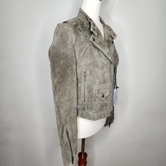 NWT BLANK NYC Belted Suede Moto Jacket Olive Size Medium - Picture 9 of 15
